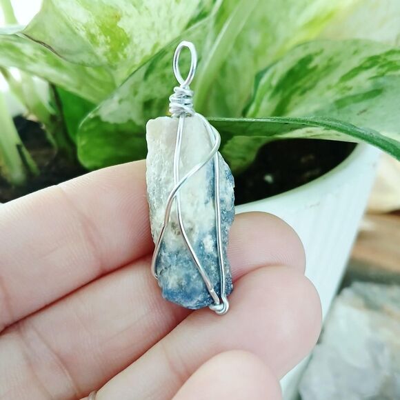 Sodalite Crystal Gemstone Pendant Wire Wrapped 1.75" - Picture 4 of 4